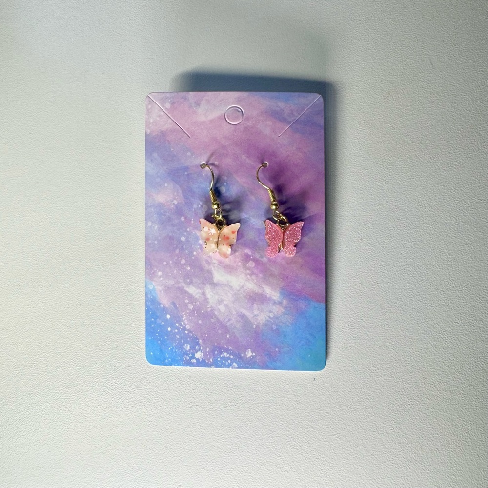 Pink butterfly gold stainless steel handmade earrings